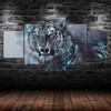 Roaring White Tiger Animal Abstract Scene 5 Piece Five Panel Wall Canvas Print Modern Art Poster Picture Home Decor Gift For Him For Her