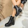 Winter Sexy Elegant Solid Color Round Toe Lace Up High-Heeled Short Boots Fashionable New Style Comfortable Casual Women'S Boots