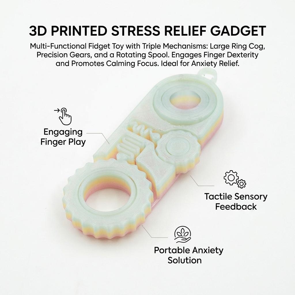 3D Printed Three In One Fidget Keychain Toy Stress Relief Spinner Gadgets For Students And Office Workers