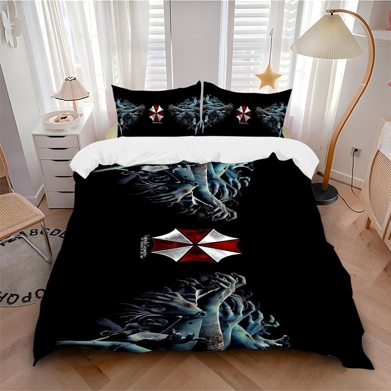 3Pcs Resident Evil Umbrella Corporation Bedding Set Soft Fabric Duvet Cover Pillowcases Home Xmas Halloween Gift 1 Duvet Cover 2 Pillowcase S