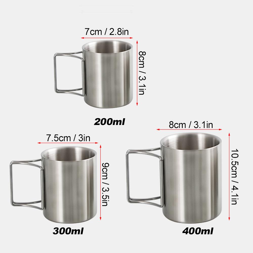 Camping Cup 200ml/300ml/400ml Stainless Steel Water Cup Tea Cup Coffee Mug with Foldable Handles