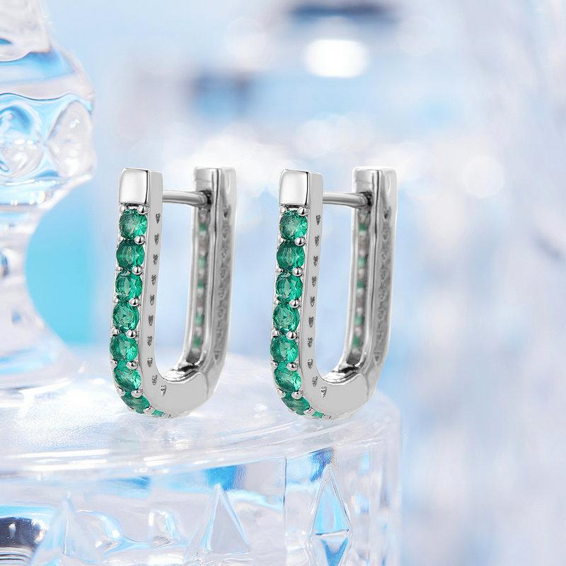 BAMOER 925 Sterling Silver Classic U-shaped Ear Buckles Earrings for Female Shining Zircon Earrings Fine Jewelry Gift