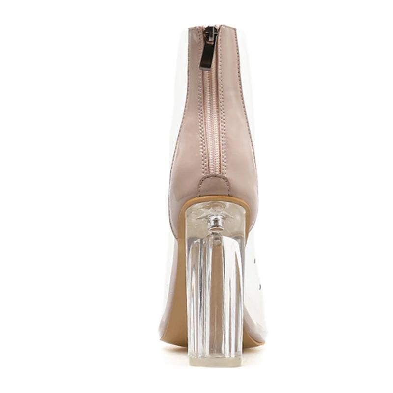 Модные сексуальные прозрачные ботильоны из ПВХ, женские, с застежкой-молнией сзади, Botas Mujer, с острым носком, прозрачные, на высоком каблуке, весенне-осенняя обувь для женщин