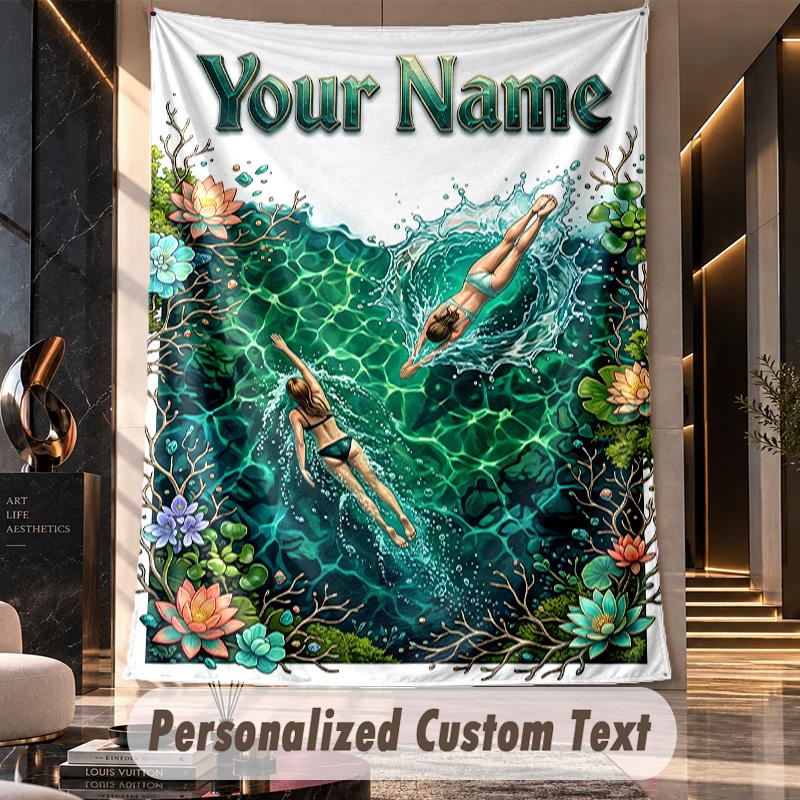 Underwater Coral Paradise 1 Theme Wall Tapestry Customized With Name Text Personalized Hanging Tapestry For Bedroom Living Room Decor