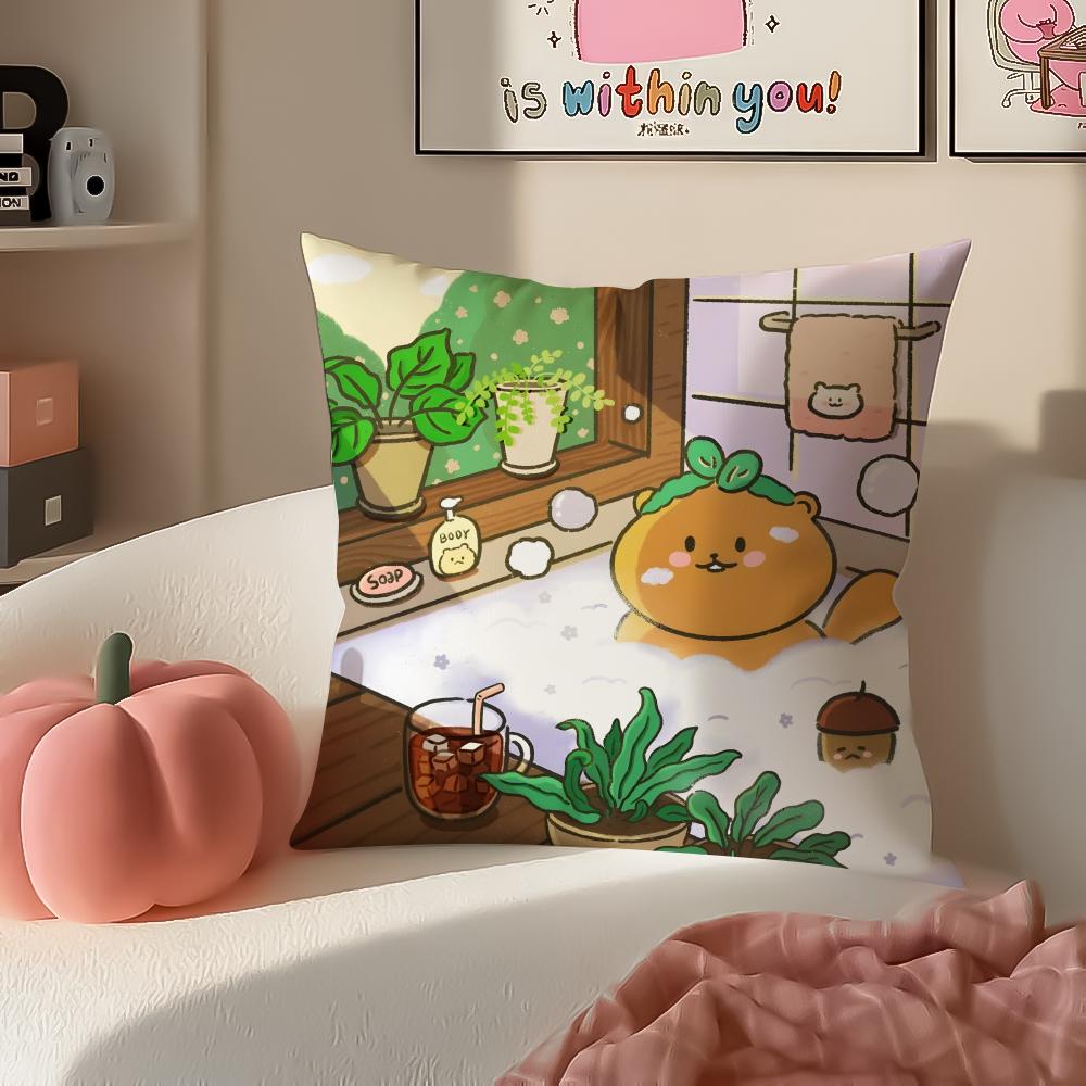 Teddy Fluffy Cute Adorable Art Cartoon Cute Bear Cushion Cover Pillowcase Short Plush Invisible zipper Room Sofa Cushion Cover