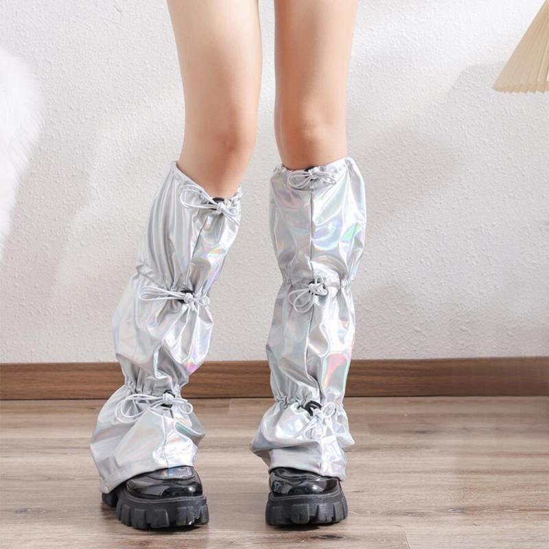 Japanese Women Sweet Girl Leg Warmer Long Socks Harajuku Punk Drawstring Holographic Leg Cover with Adjustable Length