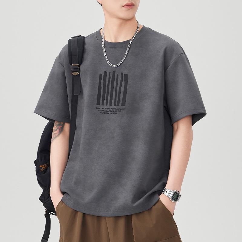 New Summer Short-sleeved T-shirt for Men's Japanese Retro Printed Round Neck Five-point Sleeve Loose T-shirt