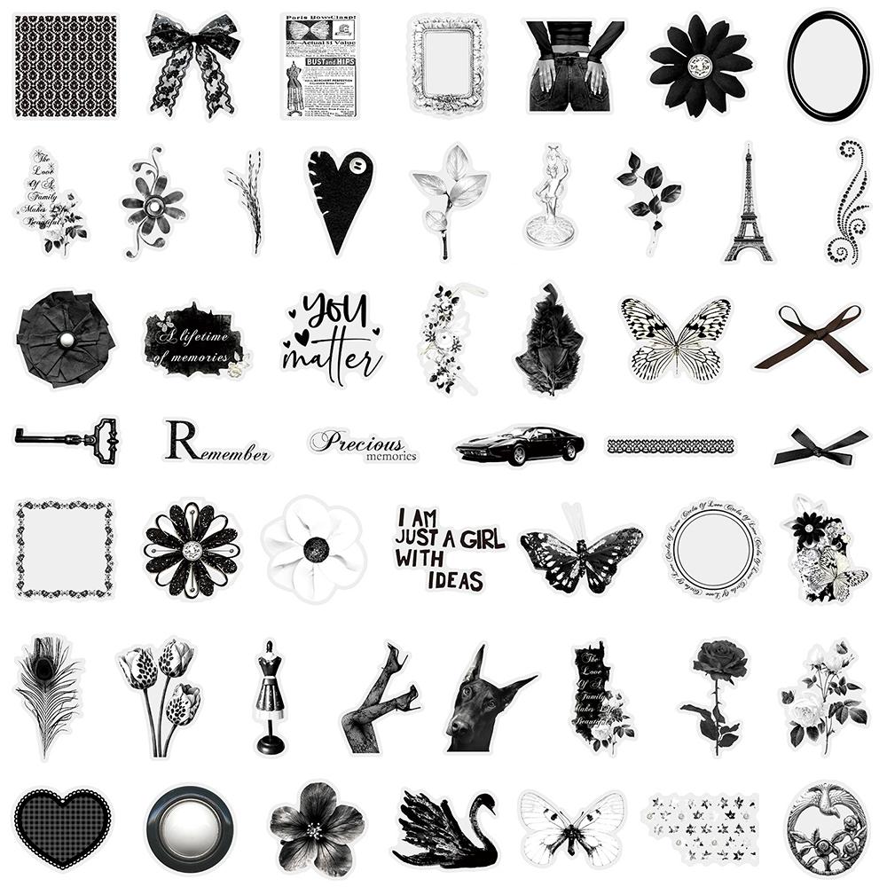 10 30 50Pcs Black White Ins Style Art Cartoon Stickers Aesthetic Decals Diy Motorcycle Motorcycle Notebook Cool Graffiti Sticker