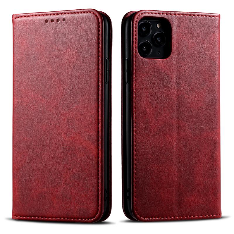 Leather Mobile Phone Cases With Cards Slots Magnetic Flip Cowhide Folio Leather Compartment Wallet Case