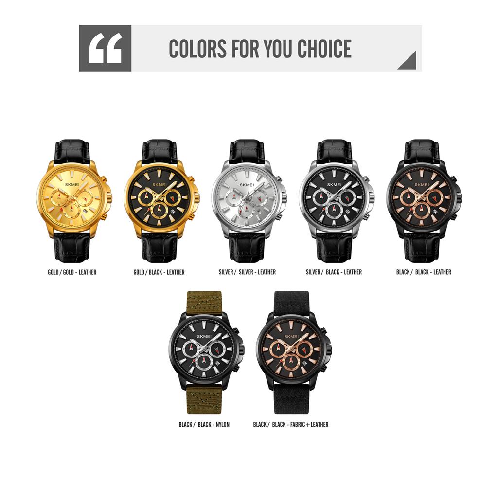 Skmei Часы для мужчин Водонепроницаемые секундомер Дата Кварцевые часы Высококачественный кожаный ремешок Износостойкий нейлоновый ремешок Модные повседневные мужские часы 2071