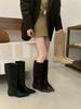 Женские замшевые ботинки 2025 осень и зима квадратный носок внутренняя высота увеличение толстый каблук модные ботинки женские ковбойские рыцарские ботинки