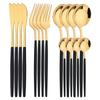 16Pcs High Quality Black Gold Dinnerware Set Knife Fork Coffee Spoon Cutlery Western Stainless Steel Tableware Flatware Kiechen Silverware