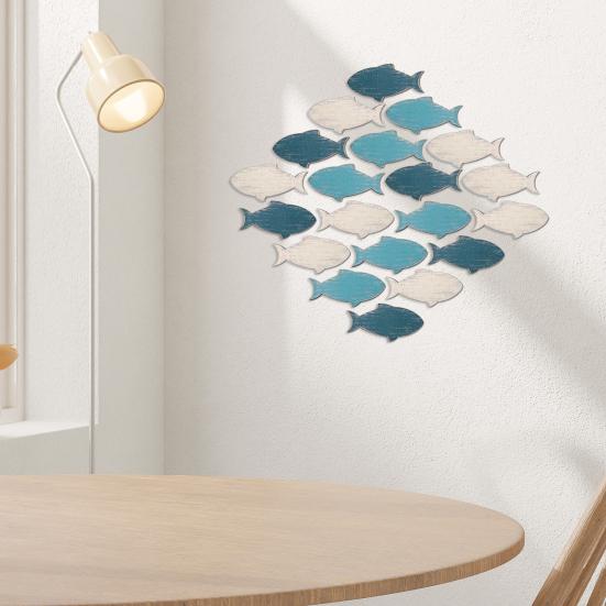 20Pcs/Set Wooden Fish Wall Decoration School of Fish Beach Lake House Bathroom Wall Art Nautical Coastal Ocean Theme Hanging Ornament