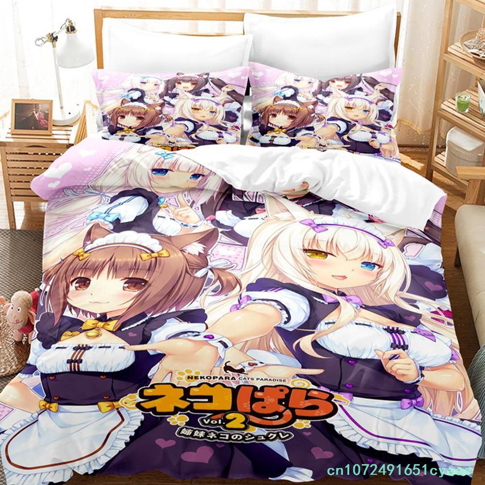 Каваий комплект постельного белья Nekopara Односпальный Полуторный Двуспальный Кинг-сайз Комплект для кровати Взрослый Детский Спальня Комплекты пододеяльников Аниме Parure De Lit Bed