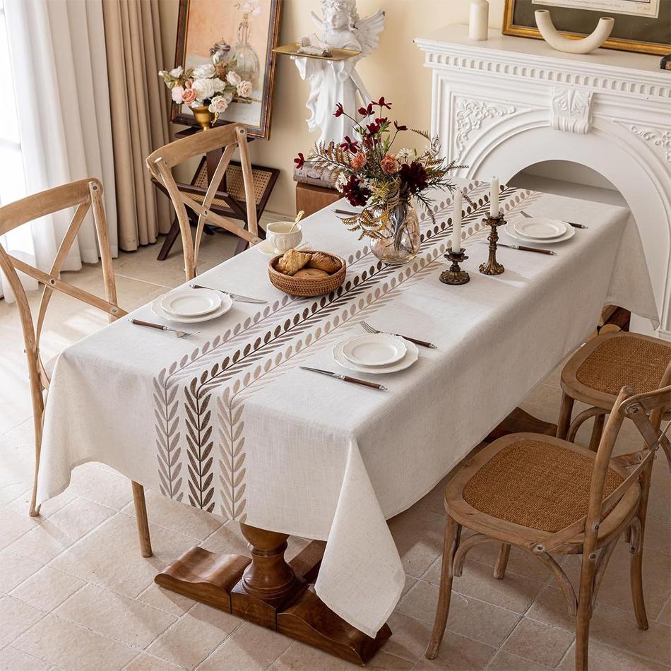 Embroidery Anglicanum Tablecloth, Cotton Linen Dust Proof Table Cover, for Kitchen Dining Room,Home Party Tabletop Decor