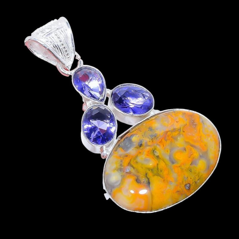 Bumble Bee Jasper, Tanzanite 925 Sterling Silver Jewelry Pendant 2.2" AH-3308