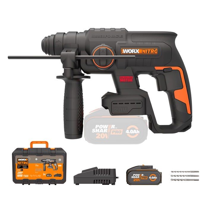Perforateur - WORX - WX381 - Moteur Brushless - 20V - 2,0 J De Force De Frappe