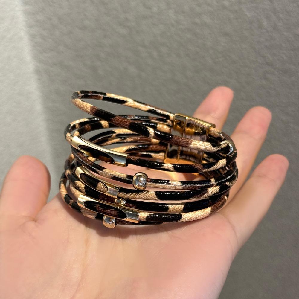 Бохо стиль леопард кожа браслеты украшения для рук магнитный браслет многослойные браслеты вечеринка