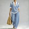 New 1116 European and American fashion women's 1D digital printing casual jacquard short-sleeved V-neck + wide-leg pants set