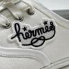 Отличные низкие кроссовки HERMES Innocent с вышивкой логотипа, белый канвас, Женские 37 241180Z Б/У