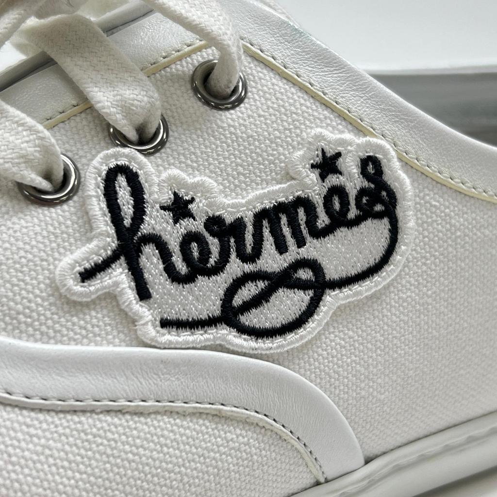 Отличные низкие кроссовки HERMES Innocent с вышивкой логотипа, белый канвас, Женские 37 241180Z Б/У