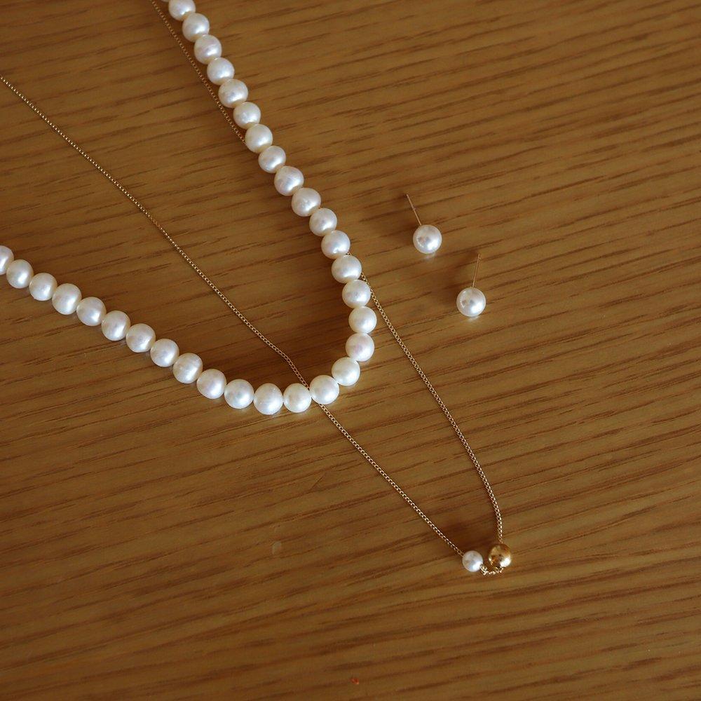 [Modernlike] 14K Gf Silver Ball Mini Pearl Necklace Codi Layered Pendant