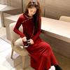 Красное вязаное платье женское осенне-зимнее новое ципао улучшенное праздничное платье для тоста платье платье
