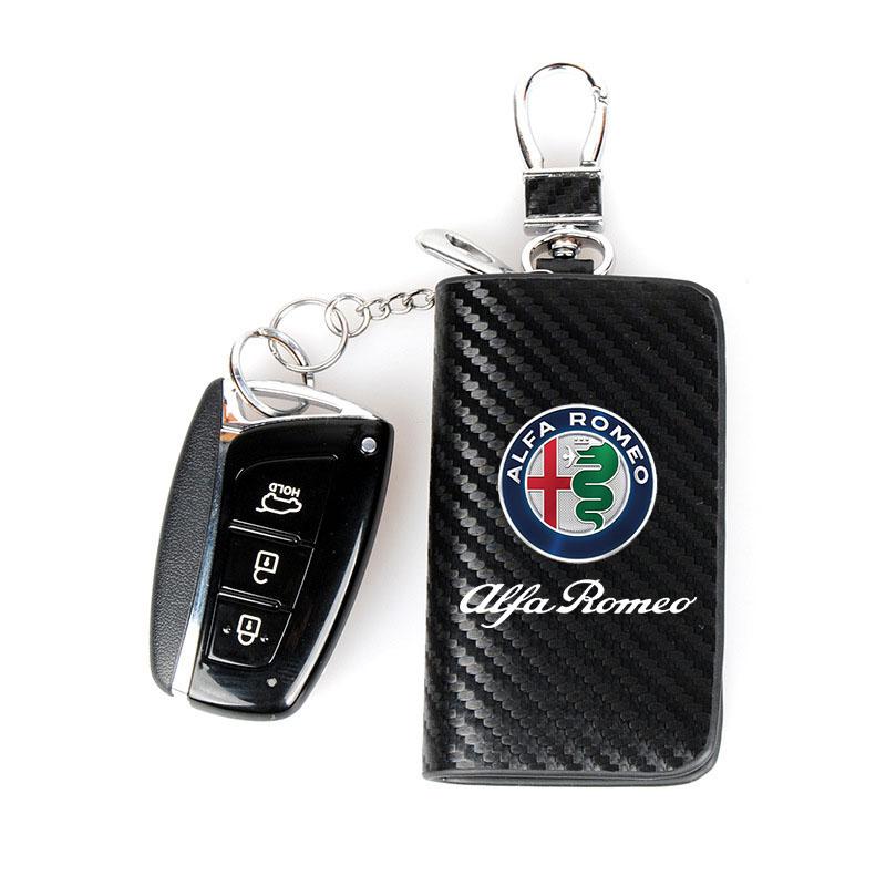 Car Case Keys Pouch Carbon Fiber Fabric Keychain Bag For Alfa Romeo STELVIO Giulia 159 Giulietta 147 Mito 156 MTO Sportiva Car zk7