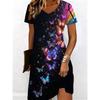 Summer Women's V-neck Short-sleeved Dress Elegant Floral Print Loose Casual Dress