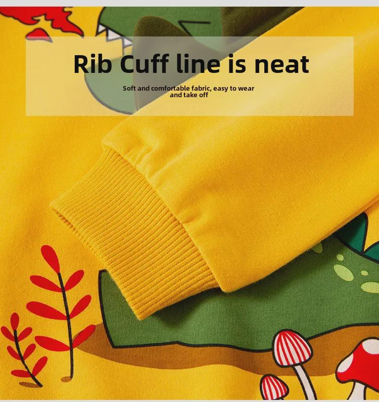 Детский осенний свитер с капюшоном из хлопка с динозавром 2025 года: Модный мультяшный дизайн для мальчиков