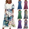 Жен. Повседневные платья Платья с принтами Летние платья С принтами Плиссированные платья-миди с круглым вырезом Классический Классический На открытом воздухе Повседневные С короткими рукавами Свободные платья
