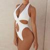 Women Swimsuit Hollow Out Halter Neck One-piece Wireless Monokini