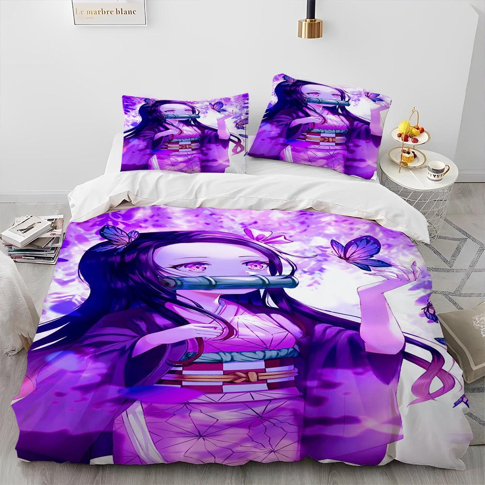 Demon Slayer Bedding Set Kamado Nezuko Duvet Cover Set Bedspread Pillowcase King Queen Full Single Size Bed Linen Kids Teen Gift