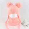 2 шт./набор Детская зимняя шапка и шарф Набор Декор плюшевым помпоном Однотонный Плюшевая подкладка Вязаная шапка Теплый комплект шарфа