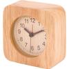 Fuji Boeki Analog Table Clock/Alarm Clock, 10.2cm Wide, Natural Wood, Quiet Alarm, with Light, Tabletop, Square, Wood, 36696