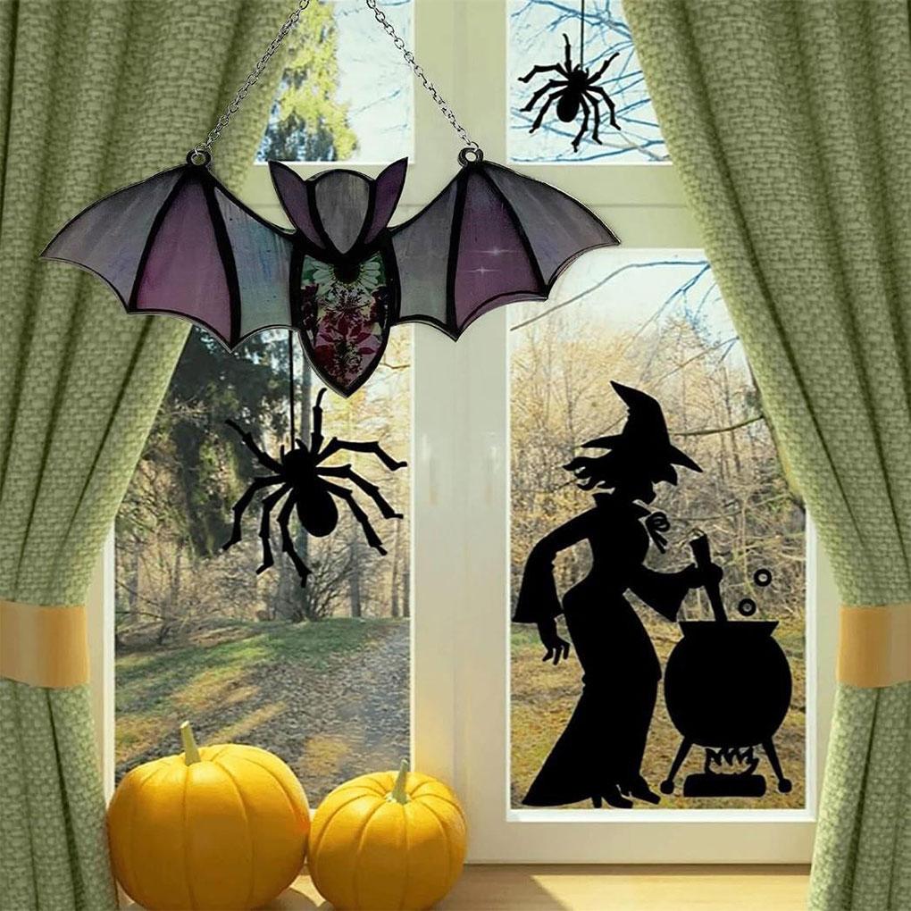 Halloween Bat Stained Glass Suncatcher - Indoor And Outdoor Bat Decor Hanging Practical Durable