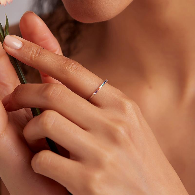 WOSTU Hot Sale Authentic 925 Sterling Silver Colorful Zircon Ring For Women Gift Mean Coloful Life And Show Nice Future CQR583