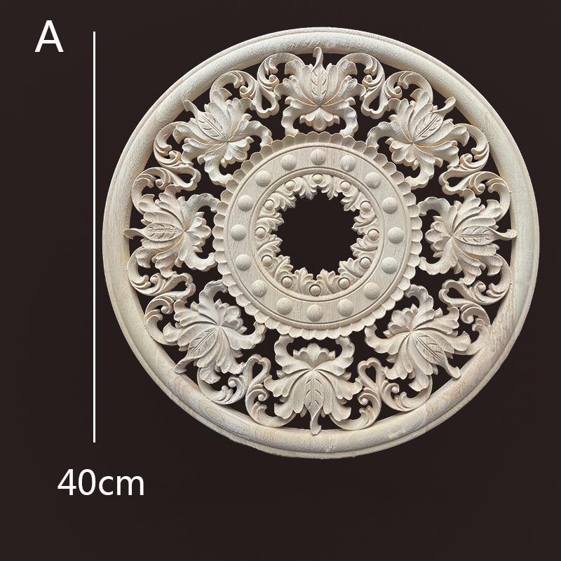 Round Chinese Dragon Wood Carving Applique Antique Onlays Mouldings Wood Figurines for Furniture Decoration Vintage Decor Floral