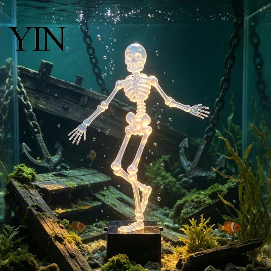 Underwater Halloween Accessories Dancing Skeleton Bubbler Aquarium Decoration, Movable Pneumatic Fish Tank Ornament Betta Ornaments with 1-Meter