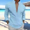 2024 Men's Retro Cotton & Linen Stand Collar Long Sleeve Shirt
