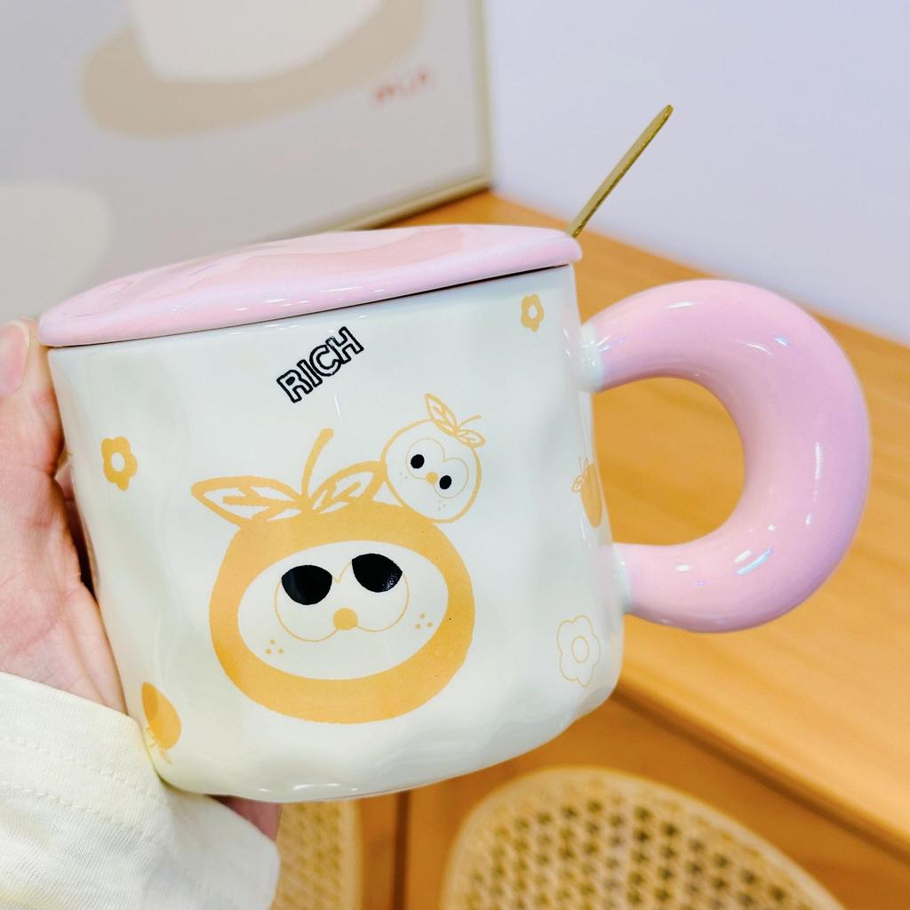 Открывающийся небольшой подарочный набор с крышкой в виде мультяшного кота, милая чашка для воды, набор для дома, керамическая чашка, высокая стоимость, маленькая оранжевая чашка