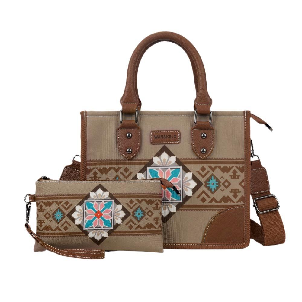 Новые наборы женских сумок в этническом стиле в стиле бохо, ретро-холщовая горизонтальная квадратная женская сумка-тоут с модным принтом, портативная женская сумка-мессенджер с кошельком