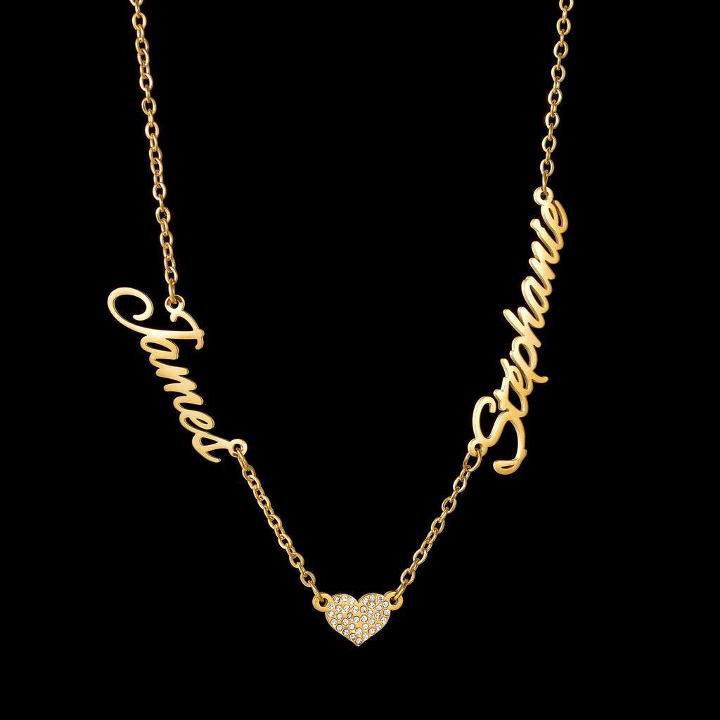 Atoztide Custom Multiple Name Necklace for Women Zircon Heart Stainless Steel Jewelry Choker Chain Personalized Birthday Gift