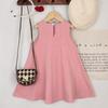 Girls Pink Sleeveless Princess Dress Solid Fashion Bow Decoration Summer Children Clothing