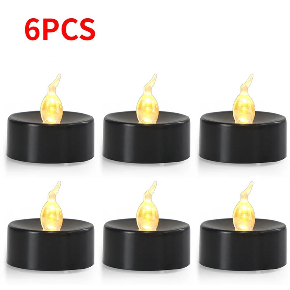 12/1PCS LED Electronic Candles Black Flameless Battery Operated Candle Lamps Halloween Xmas Wedding Party Decoration Lighting