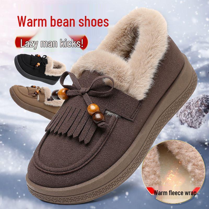 Женские хлопковые зимние лоферы Birkenstock - Плюс бархат Теплые пушистые повседневные туфли в стиле ретро