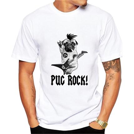 2019 Brand Customized New Retro Mens Pug Play Guitar Print T shirt Boy Summer Funny Hipster Graphics Tees gt146