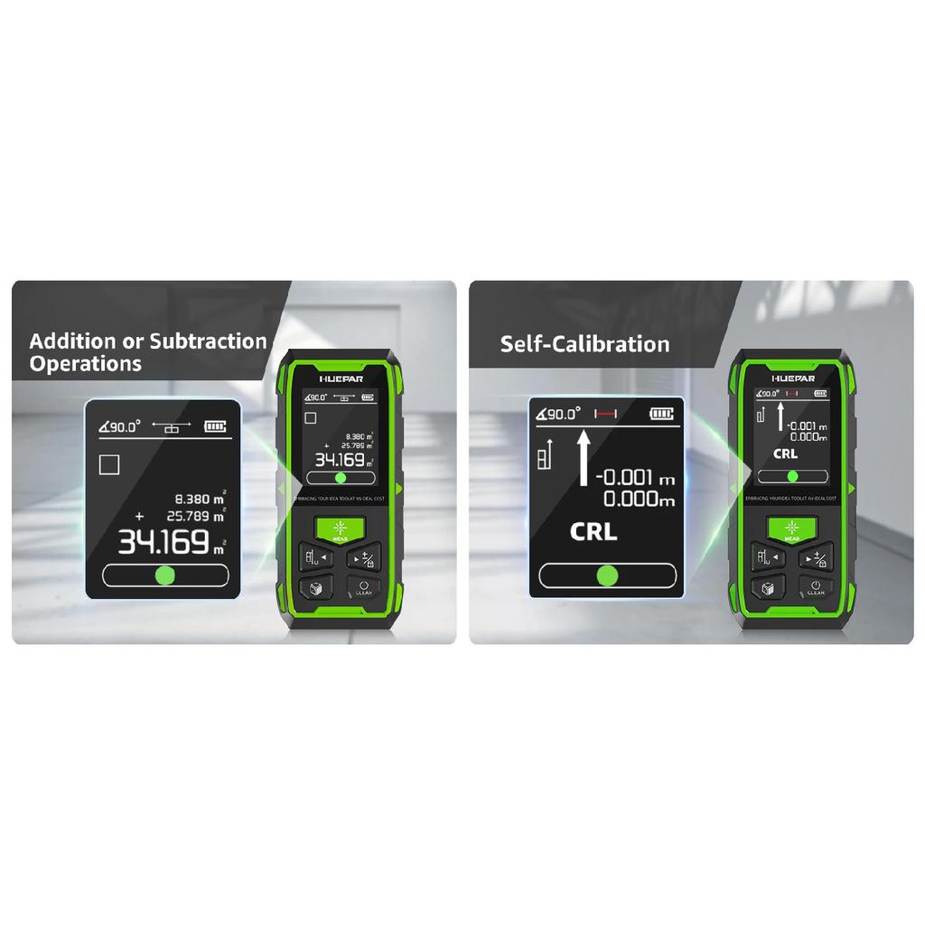 Huepar Dual Laser Rangefinder 120M/200M Green Beam Digital Laser Meter Multiple Unit Measurement Tool With Backlit LCD display
