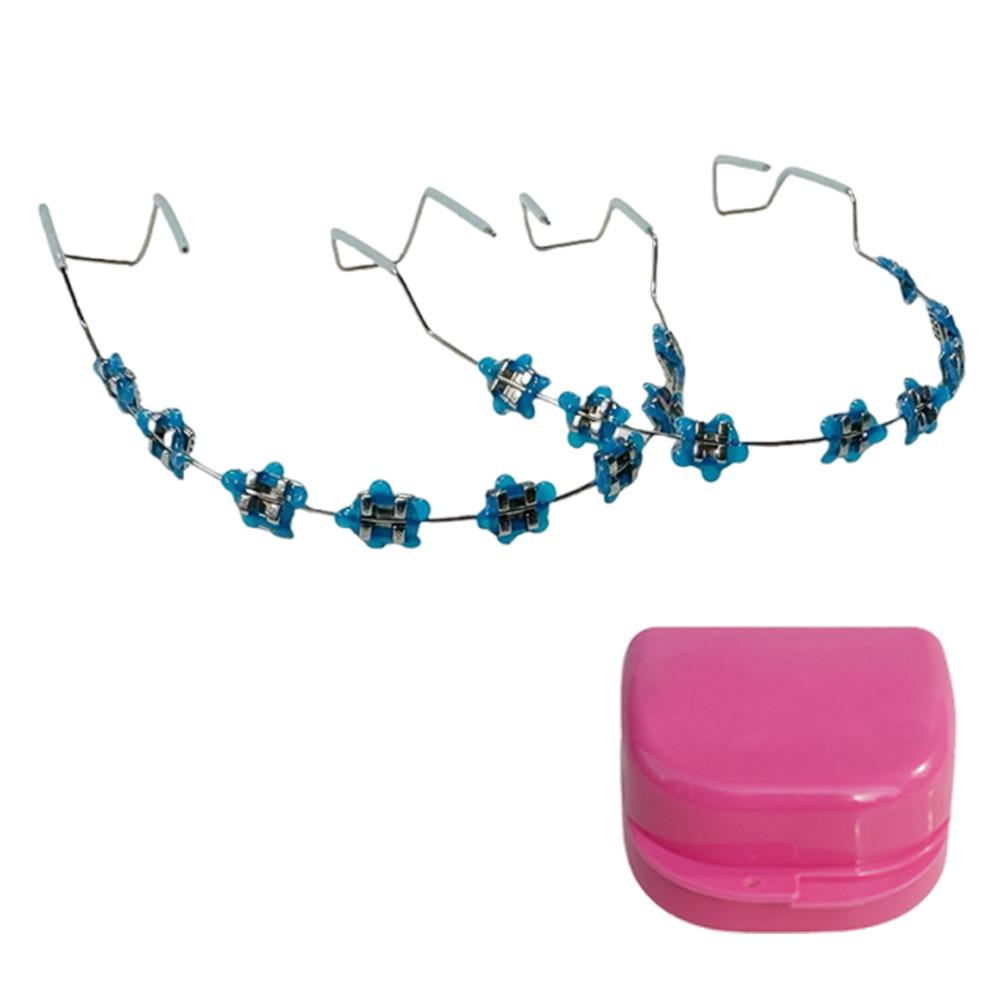 2 шт. Цветные стоматологические декоративные брекеты с коробкой для хранения Ортодонтические металлические дуги Брекет Мультяшный узор для ежедневной защиты зубов