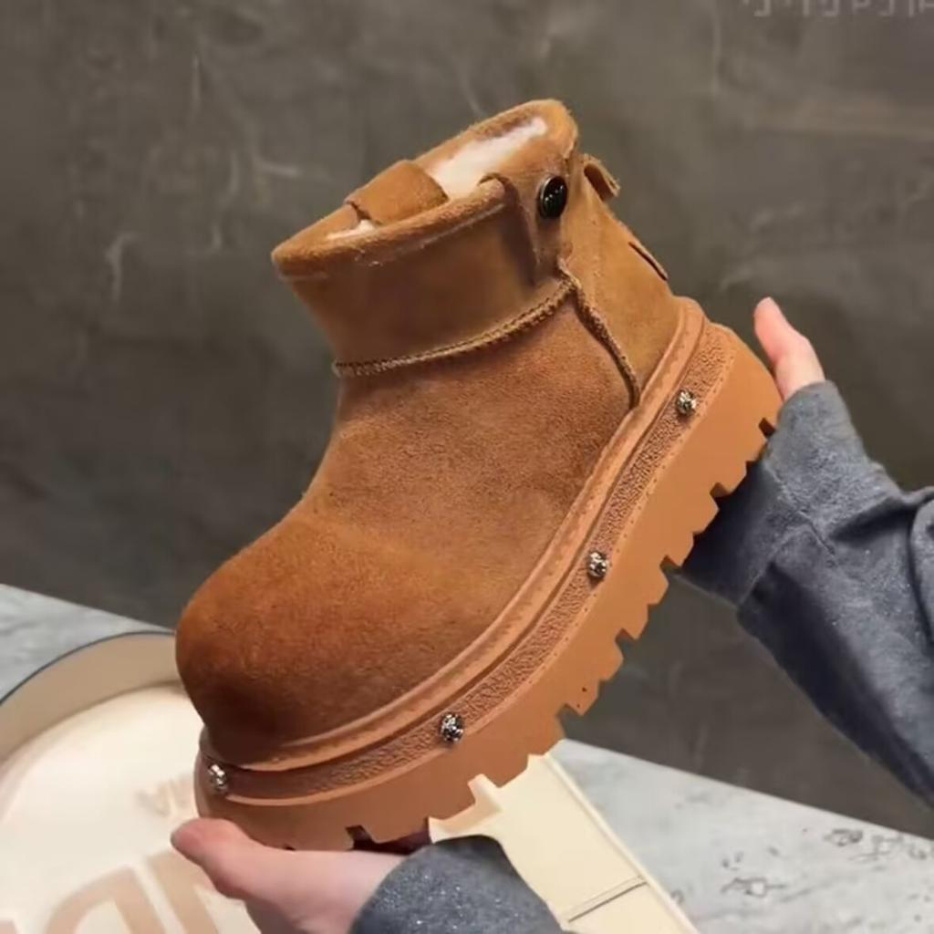 Fashion Women Ankle Platform Snow Boots Flats Fur Suede Warm Plush Cotton Shoes Woman Brand Winter 2025 Trend Goth Casual Botas Mujer